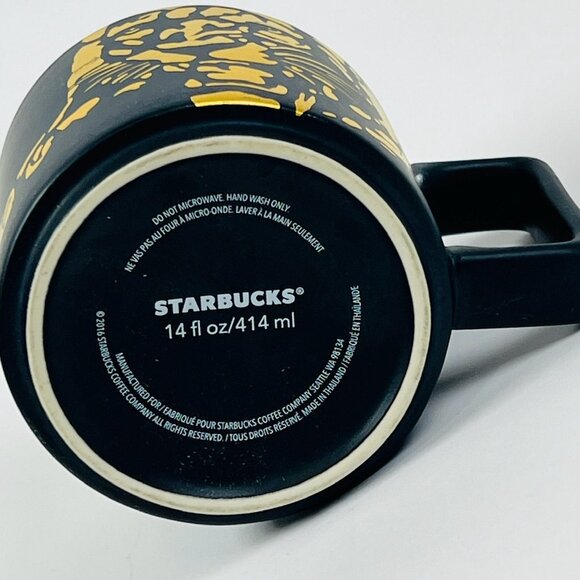 Starbucks 2015 Sumatra Tiger Mug 14oz Gold Yellow Animal Print Matte Black - Picture 6 of 6